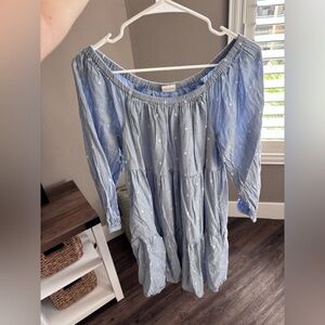 Good Hart Light Blue Off-Shoulder Tiered Midi Dress